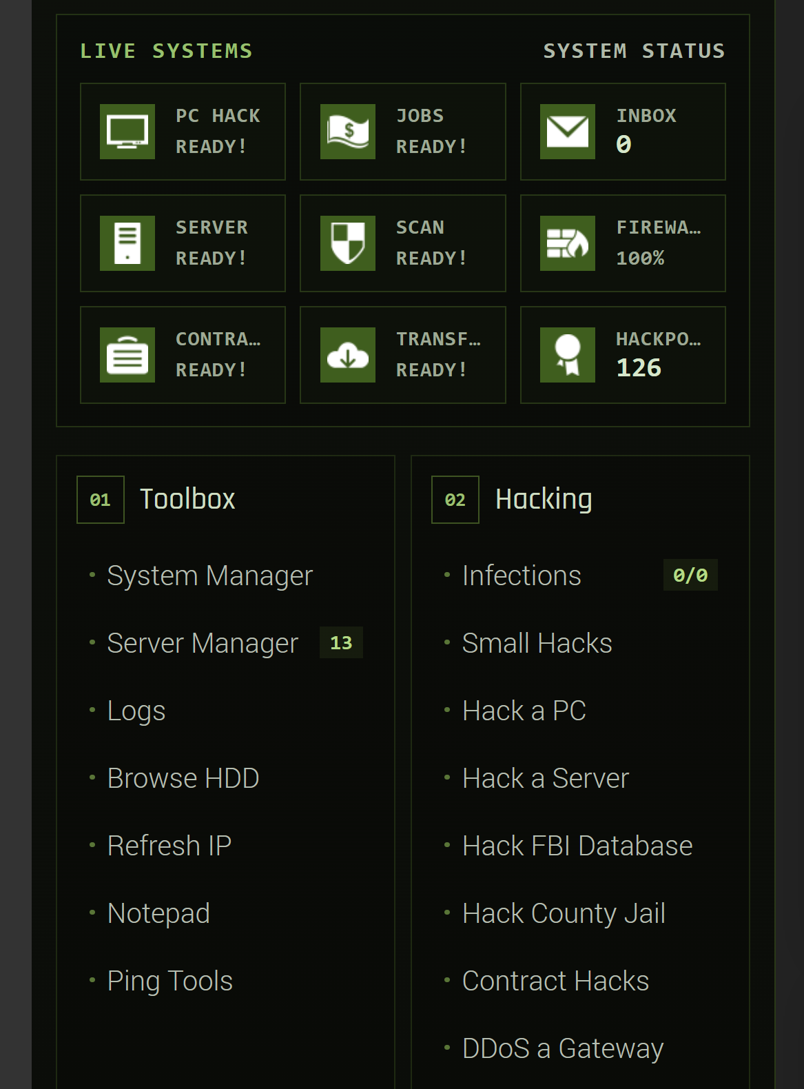 System dashboard