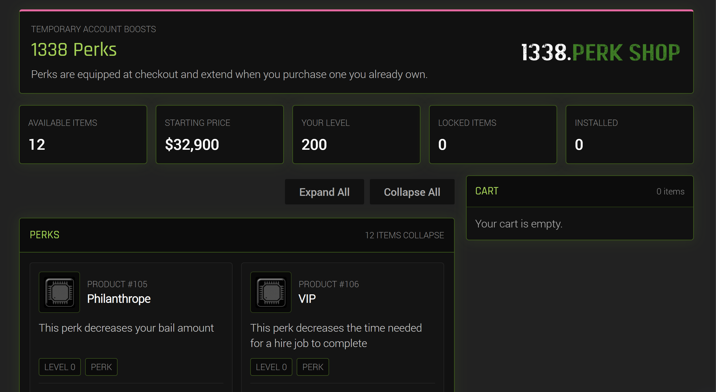 Perks interface